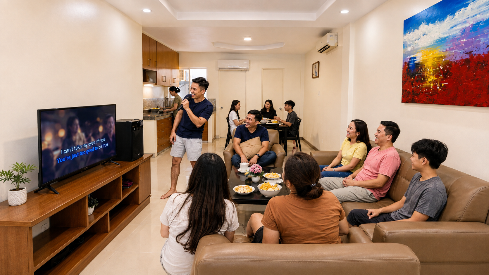 Guests enjoying videoke inside a Laciaville villa